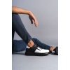 SLW155 Warrior Bağcıklı ve Fermuarlı Cilt Erkek Günlük Sneaker Ayakkabı ST - Siyah/Beyaz