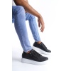 SLW155 Warrior Bağcıklı ve Fermuarlı Cilt Erkek Günlük Sneaker Ayakkabı BT - Siyah