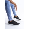 SLW165 Elite Bağcıklı Cilt Erkek Günlük Sneaker Ayakkabı BT - Siyah