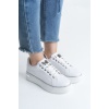 MINA Bağcıklı Ortopedik Taban Kadın Sneaker Spor Ayakkabı  BT - Beyaz/Gümüş
