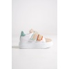 VALENCIA Bağcıksız Cırt Cırtlı Ortopedik Taban Kadın Sneaker Spor Ayakkabı BT - Beyaz/Ten/Mavi