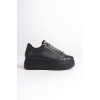 DELLA Bağcıklı Ortopedik Taban Taşlı Kadın Sneaker Spor Ayakkabı  ST - Siyah