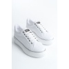 MINA Bağcıklı Ortopedik Taban Kadın Sneaker Spor Ayakkabı  BT - Beyaz/Gümüş