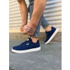 JY0118 REX Bağcıklı Keten Kumaş Erkek Günlük Sneaker Ayakkabı KBT - Lacivert
