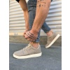 JY0118 REX Bağcıklı Keten Kumaş Erkek Günlük Sneaker Ayakkabı KKT - Bej