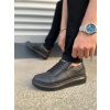 JY155 Warrior Bağcıklı ve Fermuarlı Cilt Erkek Günlük Sneaker Ayakkabı CST - Siyah