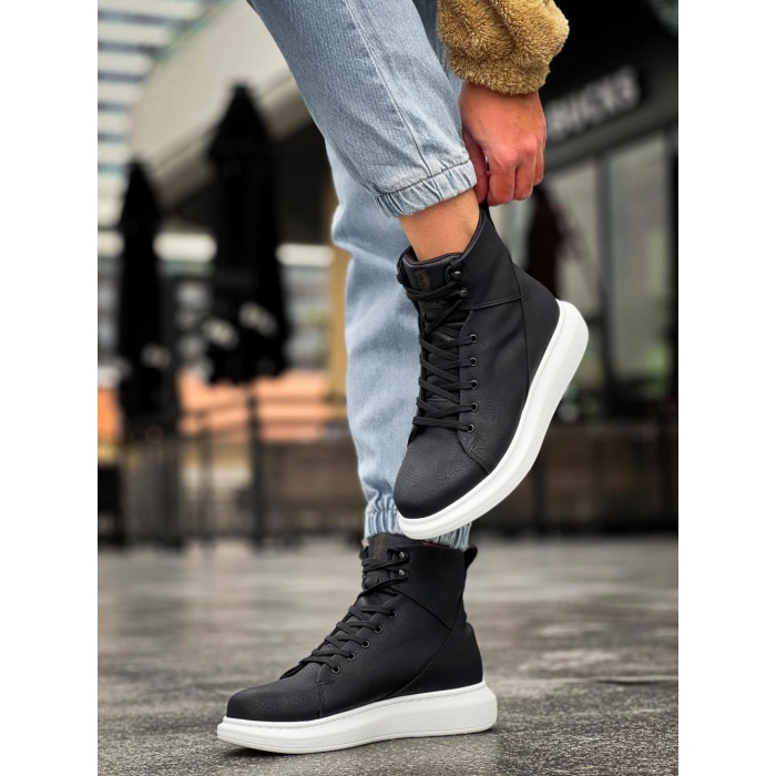 Knack Yüksek Taban Ayakkabı B-080 Siyah (Beyaz Taban)