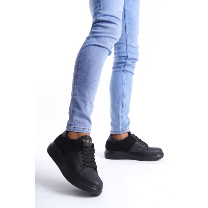 SLW151 Boost Bağcıklı Cilt Süet Erkek Günlük Sneaker Ayakkabı ST - Siyah