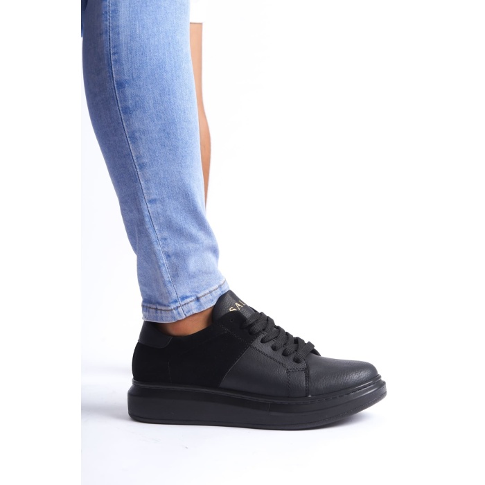 SLW151 Boost Bağcıklı Cilt Süet Erkek Günlük Sneaker Ayakkabı ST - Siyah