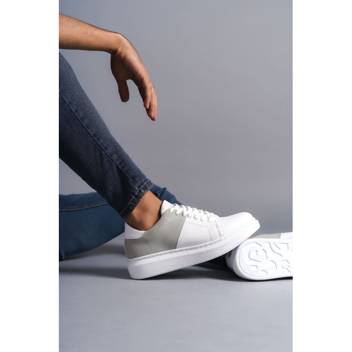 SLW151 Boost Bağcıklı Cilt Süet Erkek Günlük Sneaker Ayakkabı BT - Beyaz/Gri