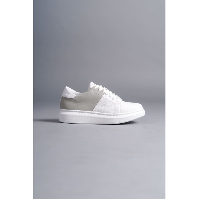 SLW151 Boost Bağcıklı Cilt Süet Erkek Günlük Sneaker Ayakkabı BT - Beyaz/Gri