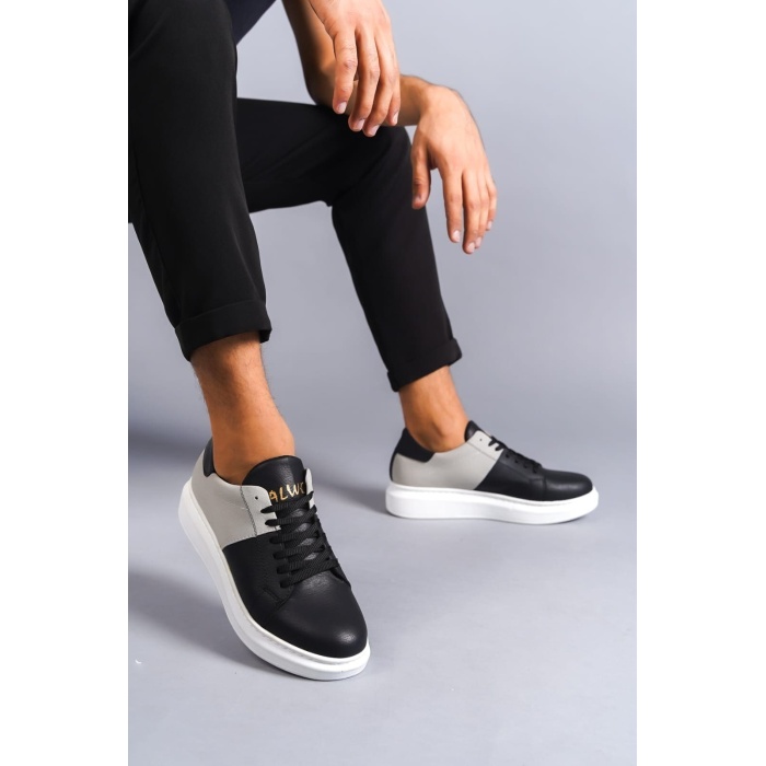 SLW151 Boost Bağcıklı Cilt Süet Erkek Günlük Sneaker Ayakkabı BT - Siyah/Gri