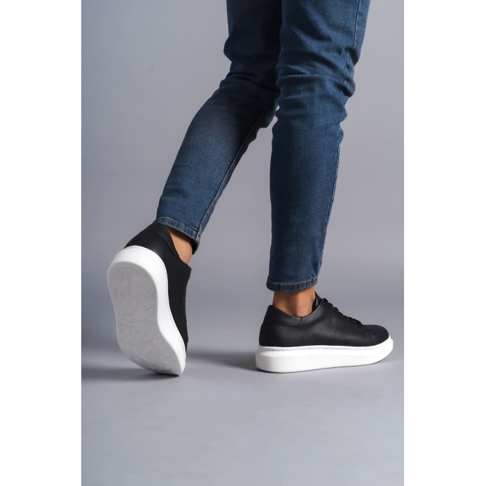 SLW151 Boost Bağcıklı Cilt Erkek Günlük Sneaker Ayakkabı BT - Siyah