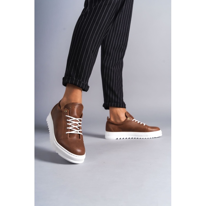 SLW152 Cool Bağcıklı Cilt Erkek Günlük Spor Klasik Ayakkabı BT -  Taba