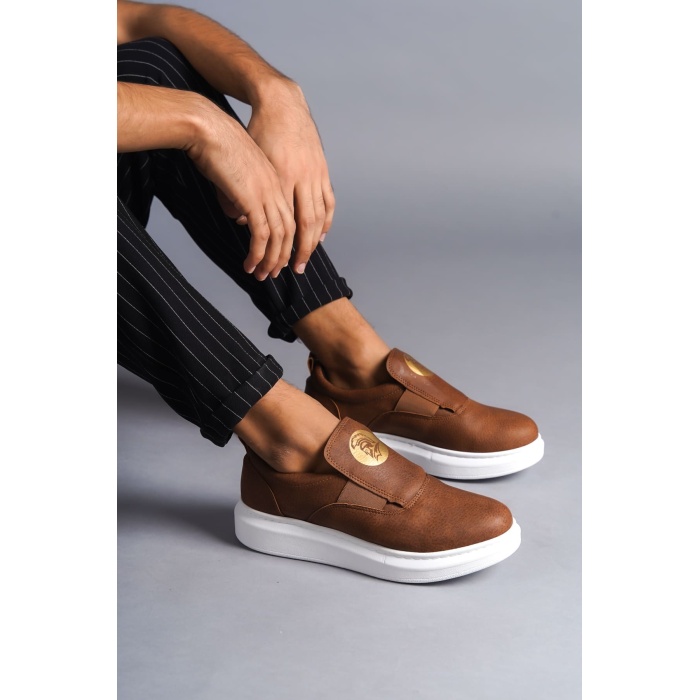 SLW161 Hippo Bağcıksız Cilt Erkek Günlük Sneaker Ayakkabı BT - Taba