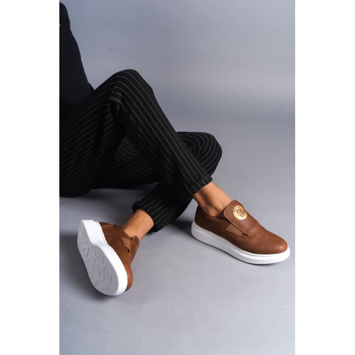 SLW161 Hippo Bağcıksız Cilt Erkek Günlük Sneaker Ayakkabı BT - Taba