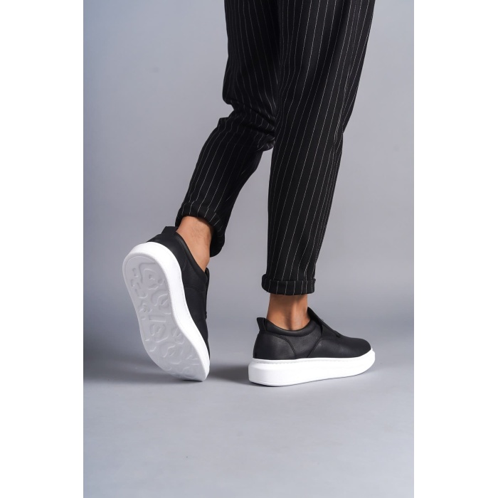 SLW161 Hippo Bağcıksız Cilt Erkek Günlük Sneaker Ayakkabı BT - Siyah