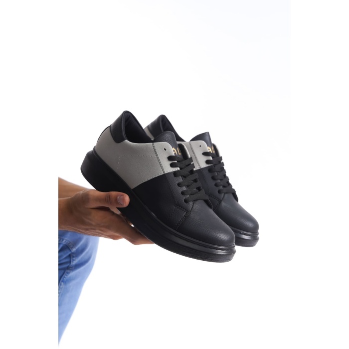 SLW151 Boost Bağcıklı Cilt Süet Erkek Günlük Sneaker Ayakkabı ST - Siyah/Gri