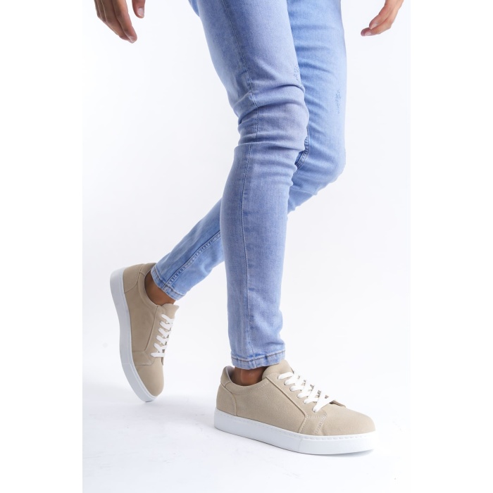 SLW165 Elite Bağcıklı Süet Erkek Günlük Sneaker Ayakkabı BT - Krem