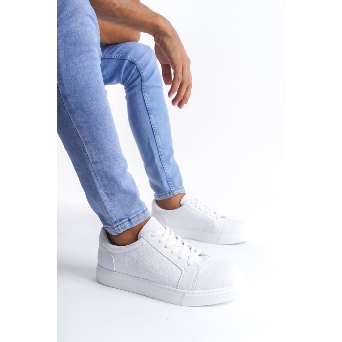 SLW165 Elite Bağcıklı Cilt Erkek Günlük Sneaker Ayakkabı BT - Beyaz