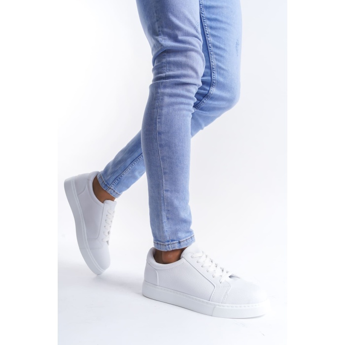 SLW165 Elite Bağcıklı Cilt Erkek Günlük Sneaker Ayakkabı BT - Beyaz