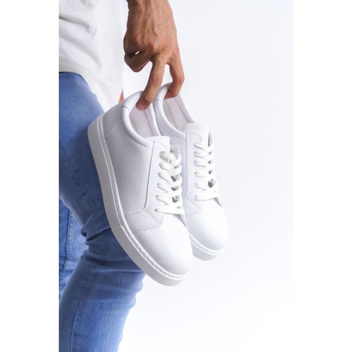 SLW165 Elite Bağcıklı Cilt Erkek Günlük Sneaker Ayakkabı BT - Beyaz