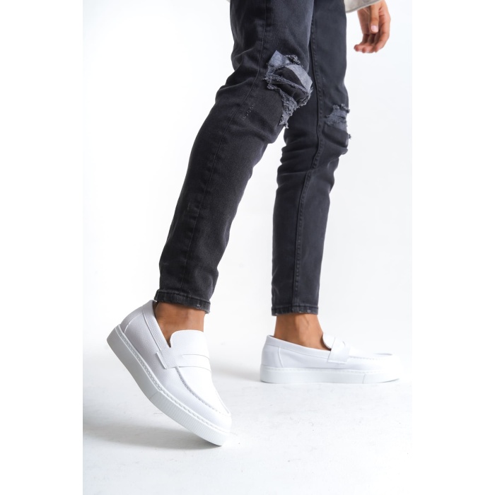 SLW180 Estilo X Bağcıksız Cilt Erkek Günlük Spor Klasik Ayakkabı BT - Beyaz