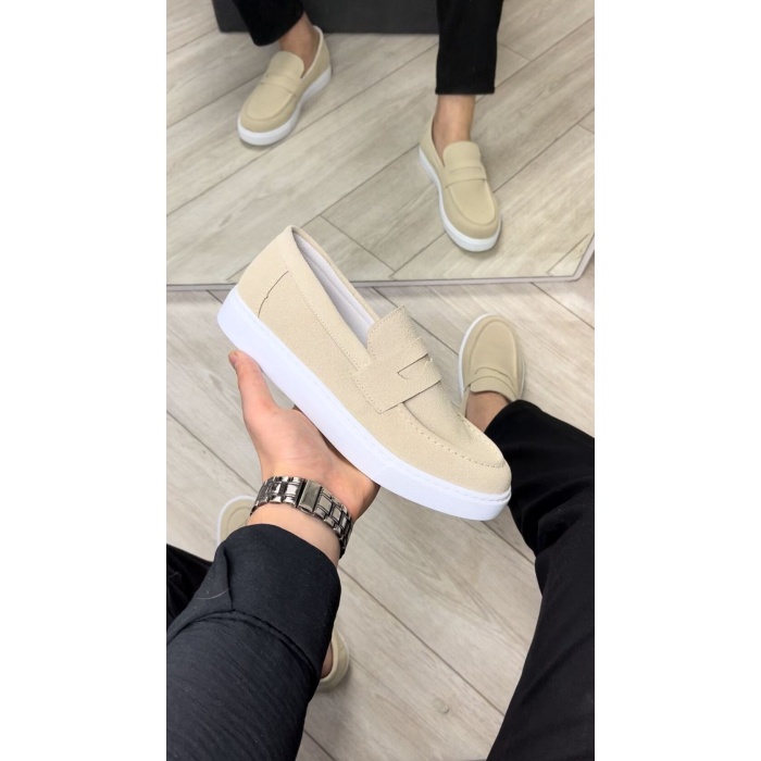 SLW180 Estilo X Bağcıksız Süet Erkek Günlük Spor Klasik Ayakkabı BT - Krem