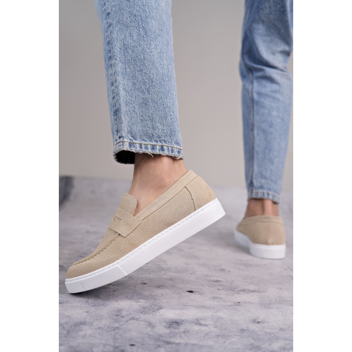 SLW180 Estilo X Bağcıksız Süet Erkek Günlük Spor Klasik Ayakkabı BT - Krem