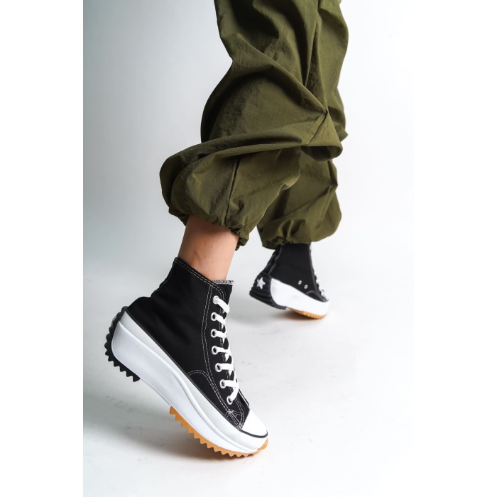ROMA Bağcıklı Ortopedik Taban Kadın Sneaker Spor Ayakkabı  BT - Siyah
