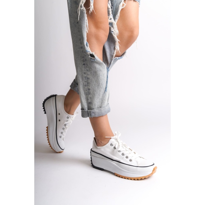 PARIS Bağcıklı Ortopedik Taban Kadın Sneaker Spor Ayakkabı  BT - Beyaz