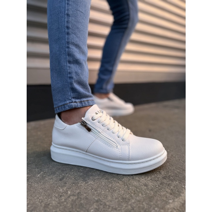 JY155 Warrior Bağcıklı ve Fermuarlı Cilt Erkek Günlük Sneaker Ayakkabı CBT - Beyaz