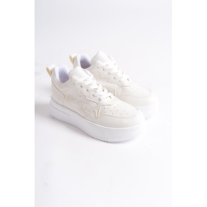 ALESSI Bağcıklı Ortopedik Taban Kadın Sneaker Spor Ayakkabı BT - Kırık Beyaz