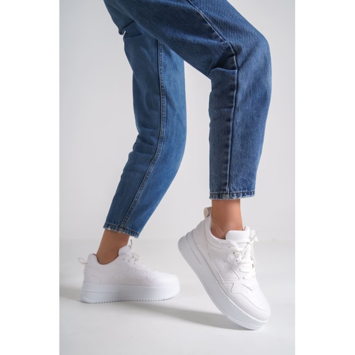 ALESSI Bağcıklı Ortopedik Taban Kadın Sneaker Spor Ayakkabı BT - Beyaz