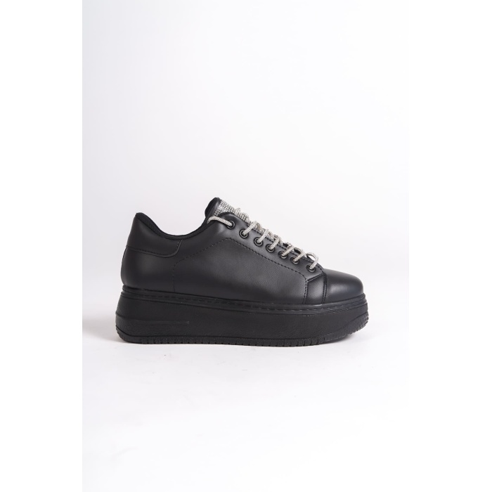 DELLA Bağcıklı Ortopedik Taban Taşlı Kadın Sneaker Spor Ayakkabı  ST - Siyah
