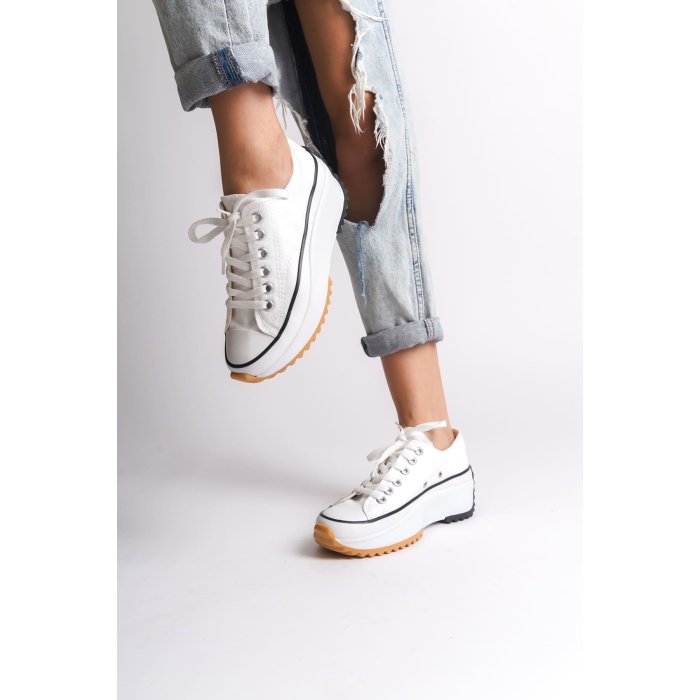 PARIS Bağcıklı Ortopedik Taban Kadın Sneaker Spor Ayakkabı  BT - Beyaz