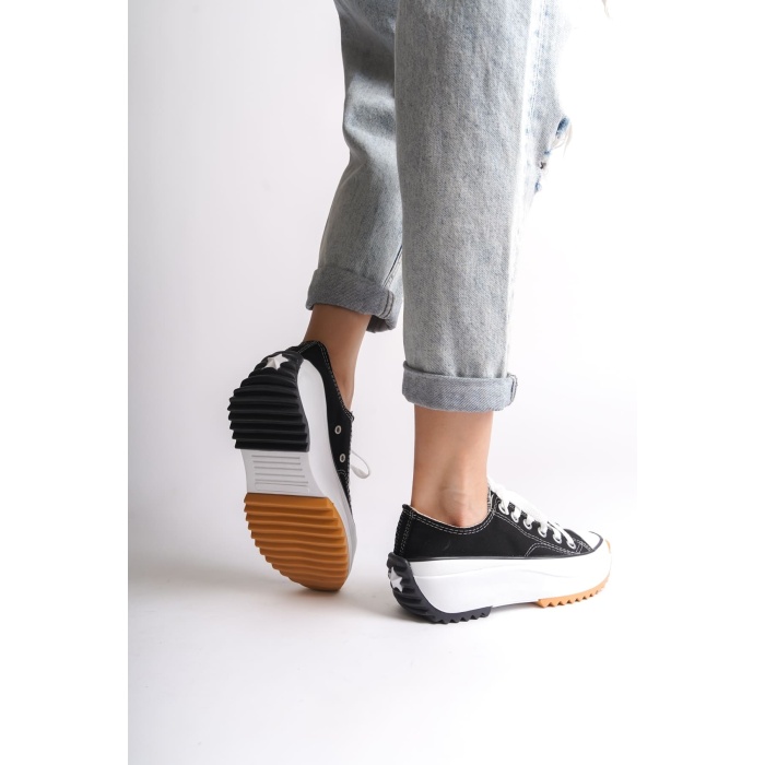 PARIS Bağcıklı Ortopedik Taban Kadın Sneaker Spor Ayakkabı  BT - Siyah
