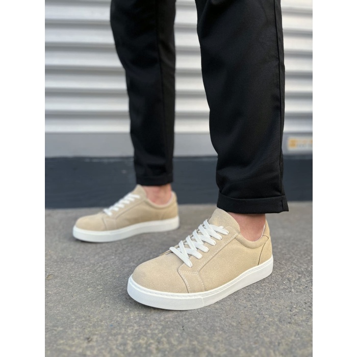 JY165 Elite Bağcıklı Süet Erkek Günlük Sneaker Ayakkabı SBT - Krem