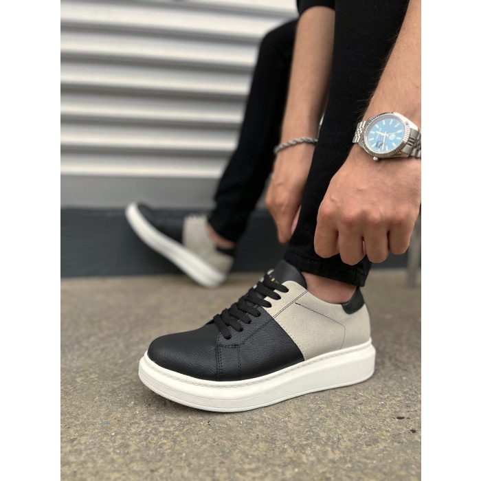 JY151 Boost Bağcıklı Cilt Süet Erkek Günlük Sneaker Ayakkabı CSBT - Siyah/Gri