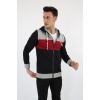 Parçalı Kapşonlu Fermuarlı Erkek Günlük Sweatshirt