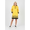 Kadın Sarı Martı Desenli Kapüşonlu Cepli Uzun Kollu Jakarlı İnterlok Penye Sweatshirt Elbise