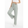 Kadın Mint Yüksek Bel Fitilli Örme Bağcıklı Esnek Likralı Geniş Paça Pantolon