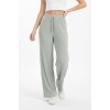 Kadın Mint Yüksek Bel Fitilli Örme Bağcıklı Esnek Likralı Geniş Paça Pantolon