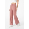 Kadın Pembe Yüksek Bel Fitilli Örme Bağcıklı Esnek Likralı Geniş Paça Pantolon