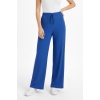 Kadın Saks Mavi Yüksek Bel Fitilli Örme Bağcıklı Esnek Likralı Geniş Paça Pantolon