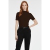Kadın Kahve Viskon  Yarım Balıkçı Yaka Kısa Kollu Kompakt Slim Fit Likralı Basic Günlük Body Bluz