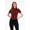 Kadın Bordo Viskon  Yarım Balıkçı Yaka Kısa Kollu Kompakt Slim Fit Likralı Basic Günlük Body Bluz