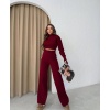 Triko Pantolon ve Parmak Geçmeli Bordo Kazak İkili Takım