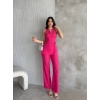 Kadın Pembe Degaje Yaka Bluz ve Pantolon İkili Takım
