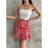 Kadın Kırmızı Çiçek Desenli Mini Şort Etek